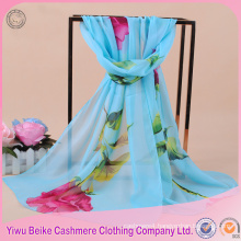 2017 hot sale ladies elegant rose printing summer beach fashionable chiffon scarf